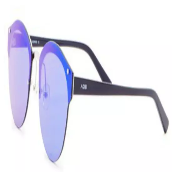 AQS Cat Eye Sunglasses Mirror Blue Lens Silver w Black Arms $149 Italy Aquaswiss