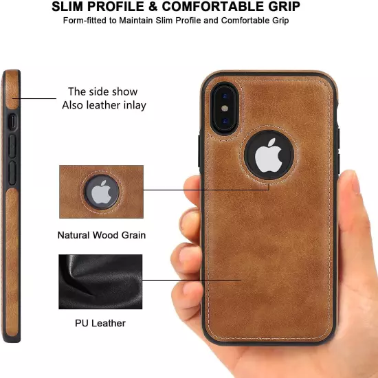 For iPhone X XR Xs Max Shockproof Leather Premium Slim Case Non-Slip Grip Cover