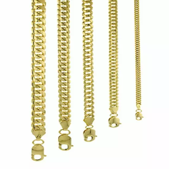 14K Yellow Gold Solid 2.7mm-6mm Miami Cuban Chain Link Necklace Bracelet 7"-30"