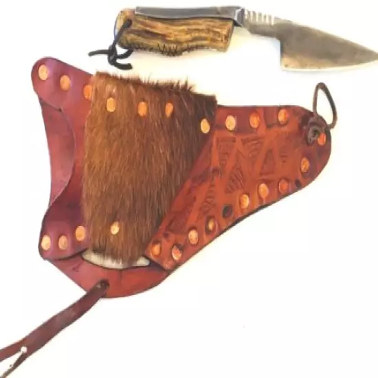 Mountain Man Shear Knife, Antler Handle & Calf Skin, Riveted Leather Scabbard