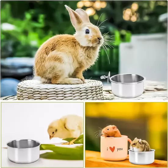 2 Pack Stainless Steel Bird Feeding Dish Cups Bird Feeder with Clamp for Cage