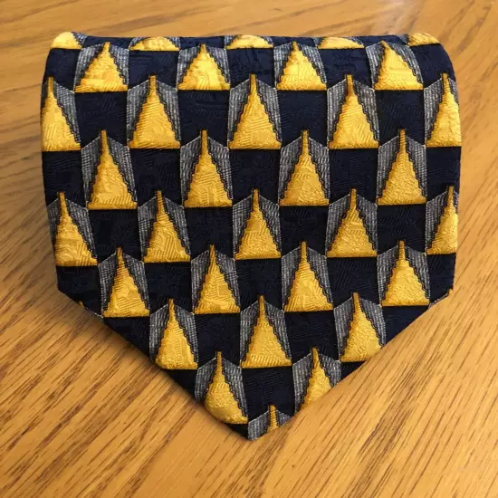 Ermenegildo Zegna Silk Tie, Blue & Gold Geometric Design