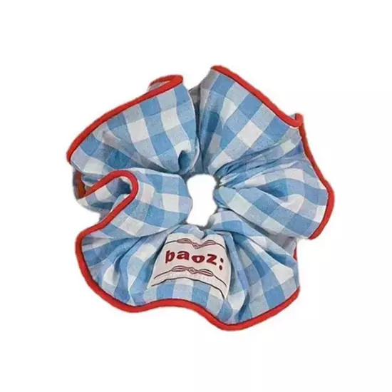 White and Blue Plaid Scrunchies -Elastic Hair Tie and Ponytail Holder for Women~