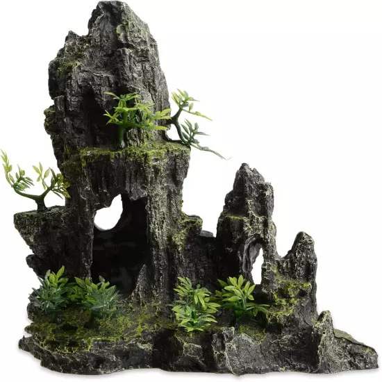 Large Fish Tank Decorations Mountain View Aquarium Ornament with Tree House Cave