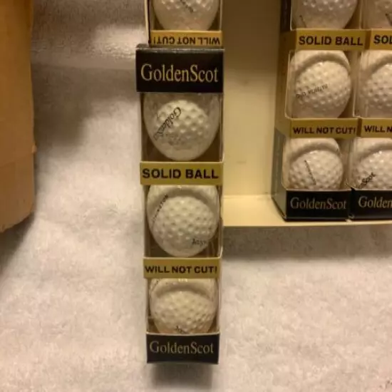 Vintage GoldenScot Victor Golf Co. 12 balls in 4 sets of 3 in a case (Logo)