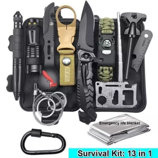 Multifunctional Folding Survival Axe & Emergency KIT Tactical Knife & Flashlight