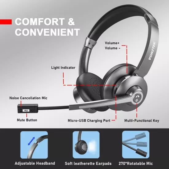 Bluetooth Headset with Microphone Wireless Headset with AI Noise Canceling V5...