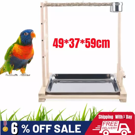 49*37*59cm Wood Bird Stand Large Parrot Perch Playstand w/Steel Tray 2*Bowl USA