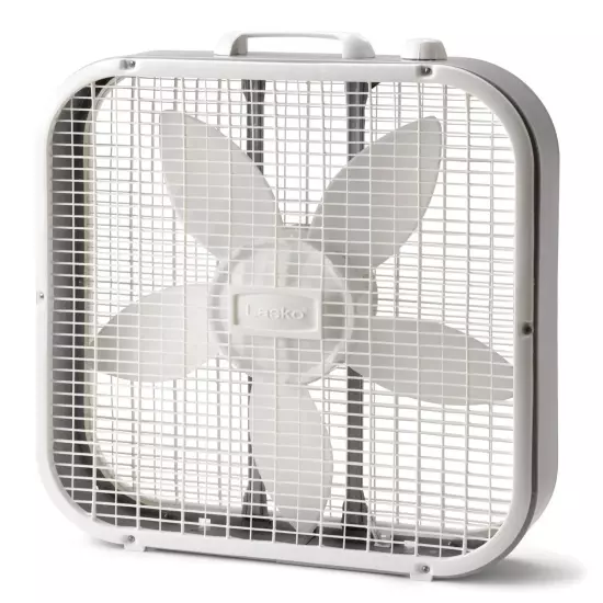 Lasko 20" Classic Box Fan with Weather-Resistant Motor, 3 Speeds, 22.5" H, White