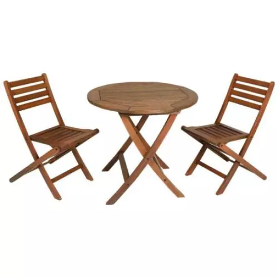 3 Piece Patio Bistro Set Rich Walnut Brown Elegant Foldable Chair Round Table 