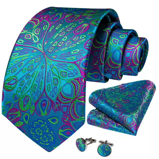 USA Mens Tie Striped Paisley Solid Paisley Necktie Hanky Cufflink Set Wedding