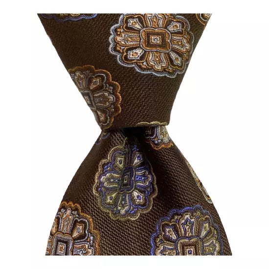 JOHN W. NORDSTROM Men's Silk XL Necktie USA Designer Geometric Brown/Blue EUC