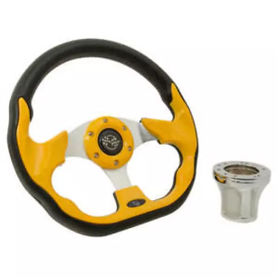 Star EV Golf Cart Yellow Racer 12.5 Steering Wheel and Chrome Adapter