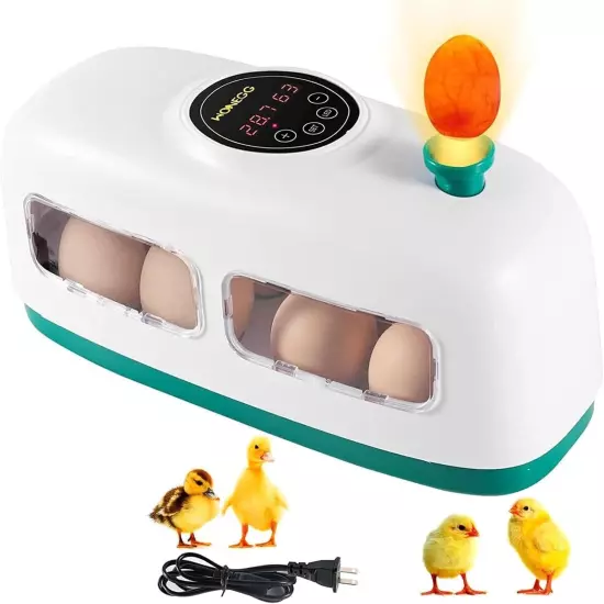 Egg Incubator, 8 Eggs Poultry Hatcher with Humidity Temperature Control, Led