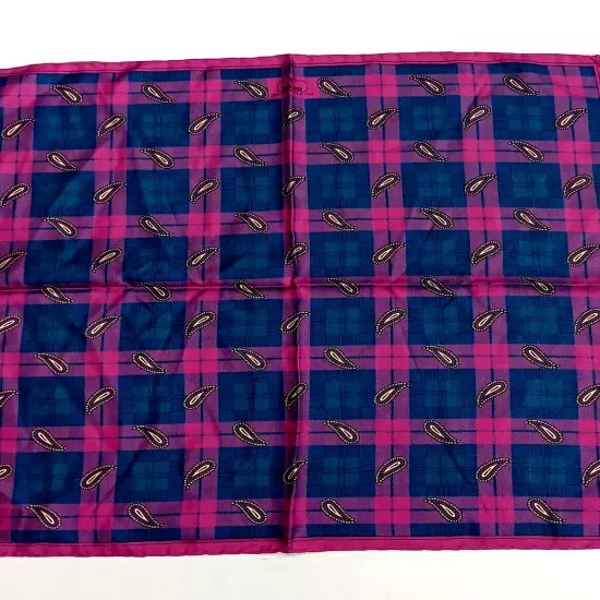 Ferrell Reed Silk Pocket Square Men's Pink Blue Plaid 16.5" Rolled Hems Italy