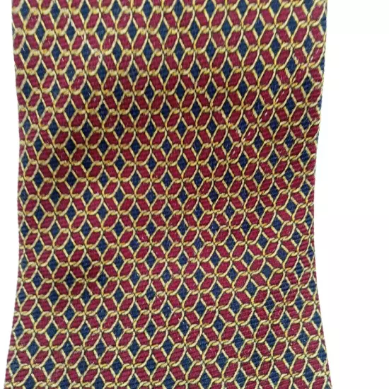 Brooks Brothers Makers Mens Silk Foulard Tie-Burgundy Navy Gold 60" Necktie Vtg