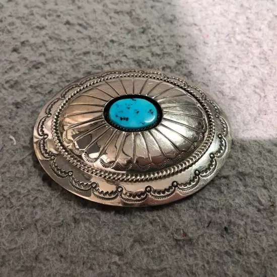 NATIVE AMERICAN NAVAJO BUCKLE STERLING SILVER & TURQUOISE WILBUR MUSKETT 54 gm