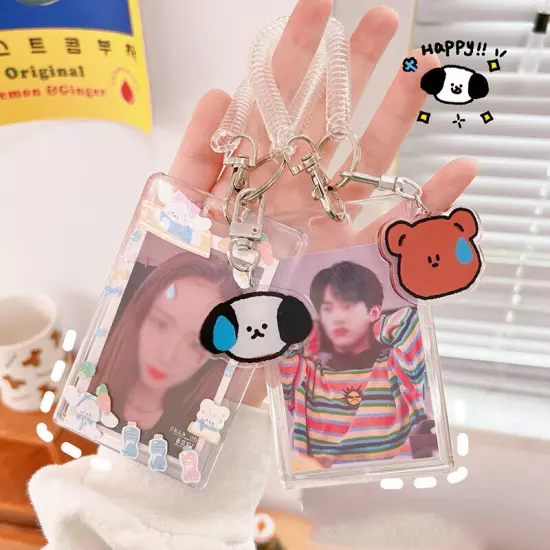 Cute ID Card Holder Bus Photo Case Badge Retractable Spring Lanyard w/ Keychain☆