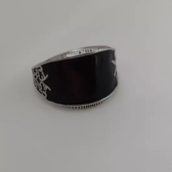 Men's Large Rectangular Ring with Black Stone Size 11