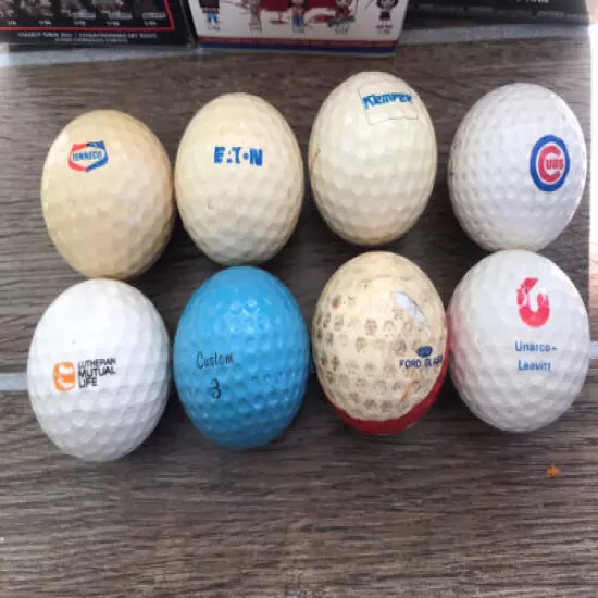 8 Vintage Royal Hexagon Pattern Golf Balls: Cubs Ford Tenneco Rare