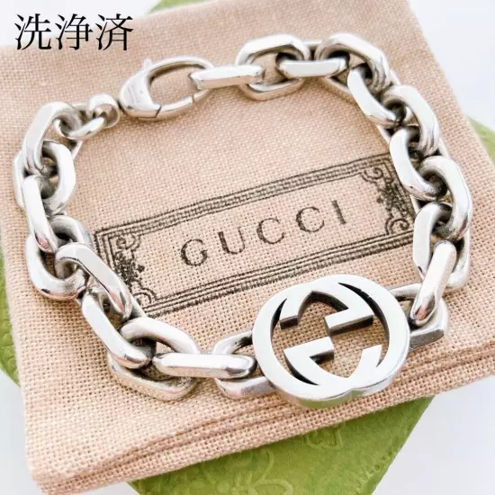 Gucci Silver 925 Interlocking GG Bracelet Men's SB81 Used