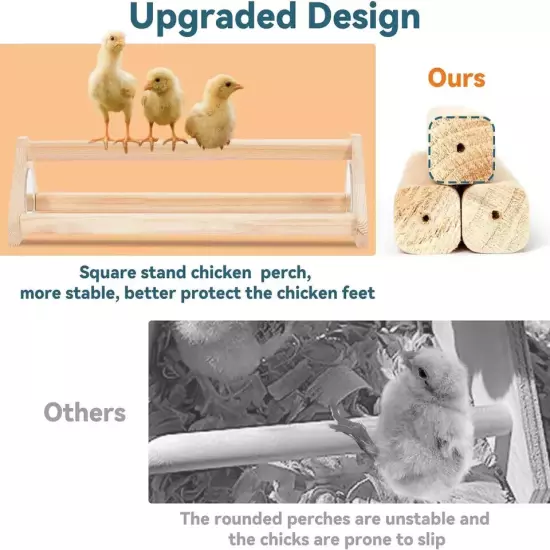 PETSFIT Chick Perch with Mirror, Solid Wooden Thicken Rooster Perch for Coop 