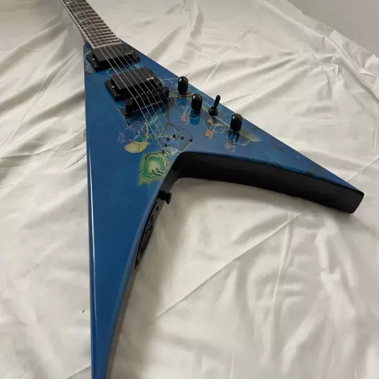 Custom Dave Mustaine Rust In Peace Blue FlyingV Electric Guitar Active Pickups