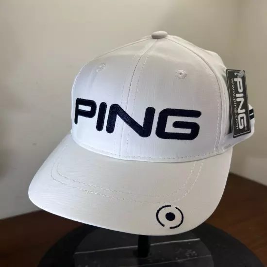 Ping Hat Golf Cap Tour Elite NWT Adjustable White Navy Play Your Best Structured