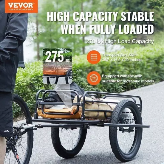 VEVOR Bike Cargo Trailer, 275 lbs Load Capacity, Heavy-Duty Bicycle Wagon Cart,