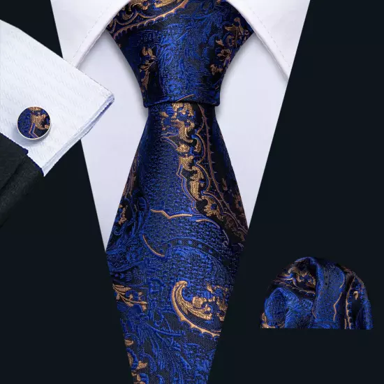 USA Mens Tie Striped Paisley Solid Paisley Necktie Hanky Cufflink Set Wedding