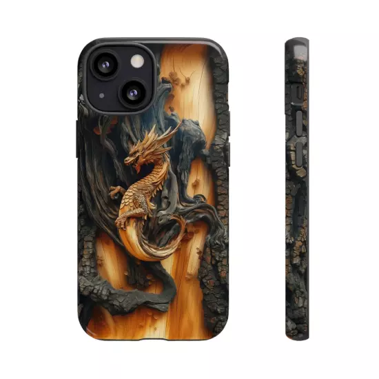 For iPhone, Samsung Galaxy, Pixel - Phone Case Cover - Carved Wood Dragon Print