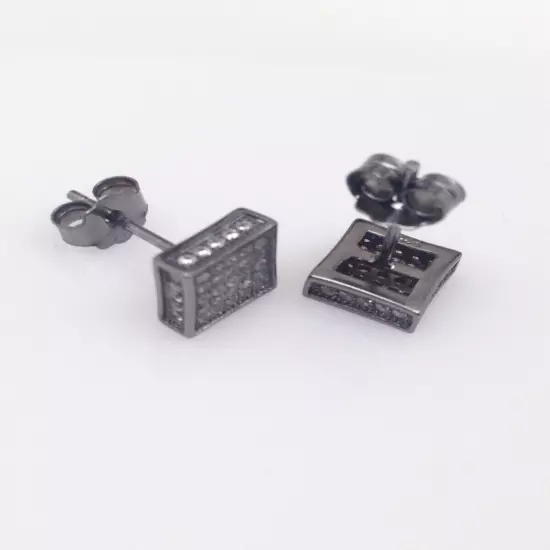 Men's 925 Sterling Silver Square Cz Stud Earrings Tiny Studs 7mm/0.28" Gray