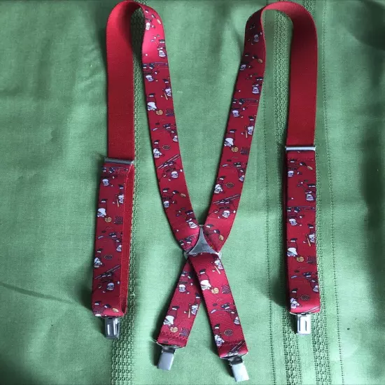 West Germany Clip On Red Christmas X Back Suspenders Santa Clause Christmas Tree