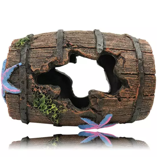 Aquarium Broken Barrel Decorations - Betta Cave Hideout Wood Trunk Log for Fi...