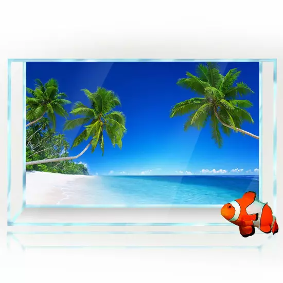 Aquarium Décor Background Sticker, Tropical Beach Fish Tank Poster