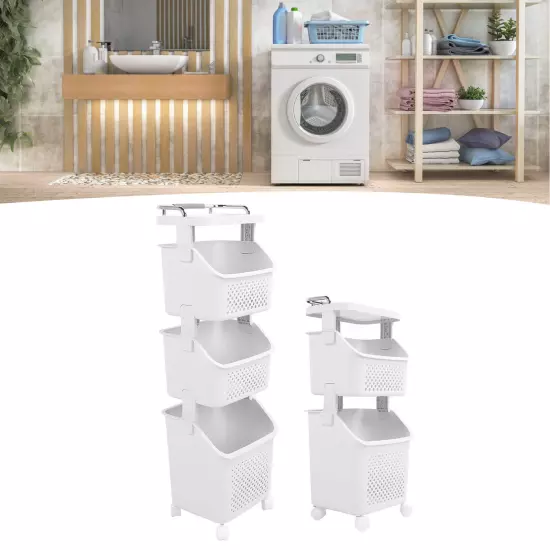 Rolling Laundry Hamper PP ABS Laundry Shelf Clothes Storage Basket Organizer