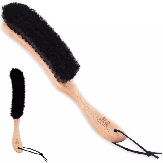 100% Horsehair Deluxe Hat & Lint Brush - Natural Beechwood Handle, Leather Strap