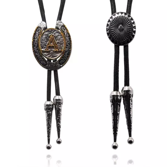 Vintage Bolo Tie Western Cowboy U-shaped letter A Necklace PU Rope Alloy Party