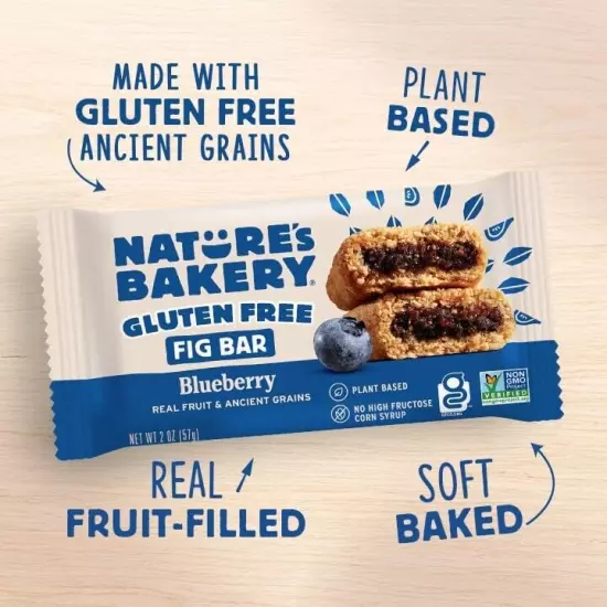 Nature's Bakery Gluten Free Fig Bars, Blueberry, Real Fruit, Vegan, Box of 36