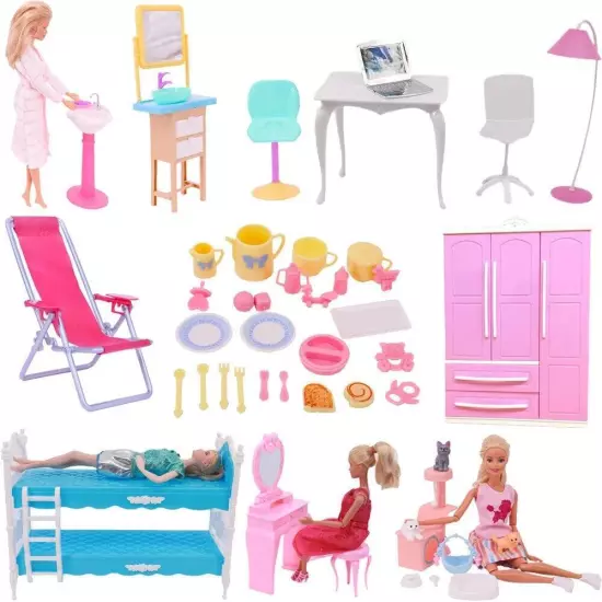 Barbies Doll House Furniture Bed Table Chair Plastic Cleaning Tools for 11.8inch