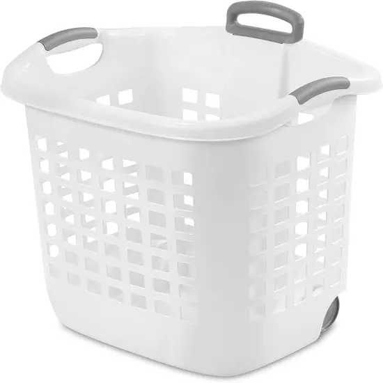 12168006 2 Bushel 71L Ultra Laundry Basket, White W/Titanium Handles, 6 Pack & 1