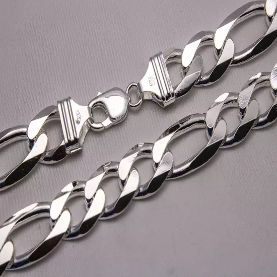 .925 Sterling Silver Figaro Link Chain Necklace 1mm-17mm Sz 16"-36"