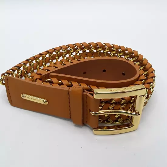 Ladies Michael Kors Brown Braided Chain Leather Belt 554022 Size M (Heavy)