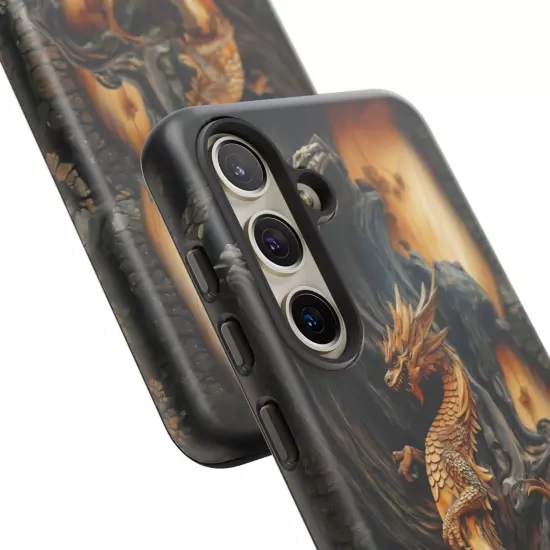 For iPhone, Samsung Galaxy, Pixel - Phone Case Cover - Carved Wood Dragon Print