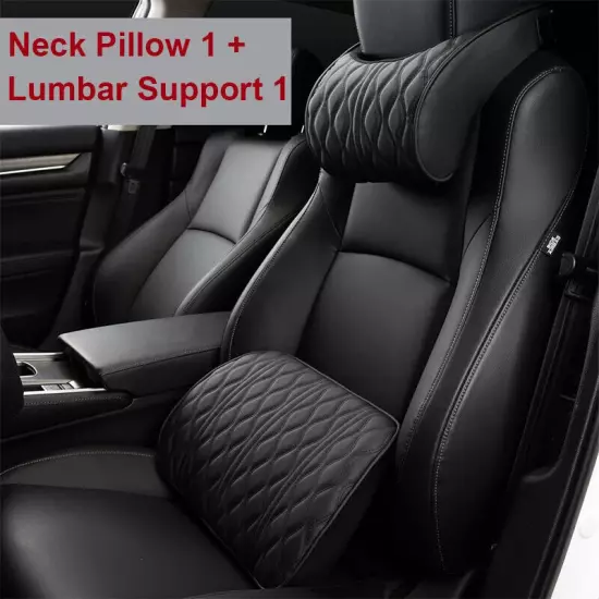 PU Leather Car Headrest Car Rest Neck Pillow Back Cushion Waist Supports Set