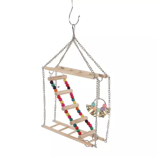 Parrot Bird Ladder Swing Toy Wooden Bead Hanging Swing Toy for Pet Bird Cage