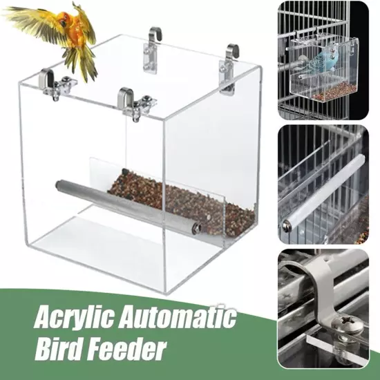 Automatic Bird Feeder No Mess Cage Pet 5.1 x x 4.3 inch, transparent 