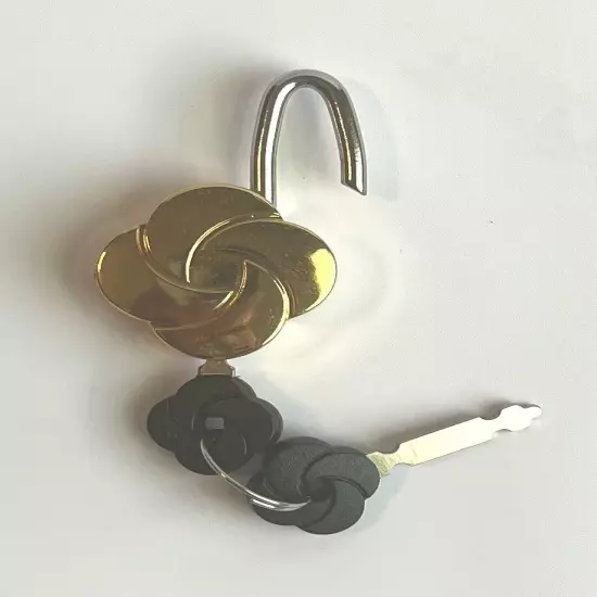 Small Gold Tone Swirl Luggage Lock with Key, Mini Padlock, 1.5”