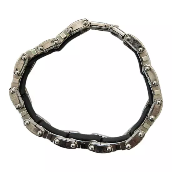 Stainless Steel Black Rubber Cross Bike Chain Bracelet Unisex MENS 8.5"