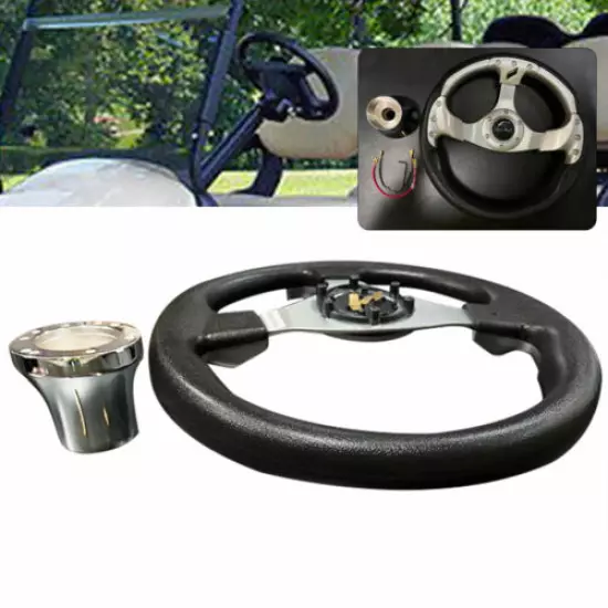 Golf Cart Steering Wheel For Club Car Precedent 12.5 Inch Outer w/ Adapter Black